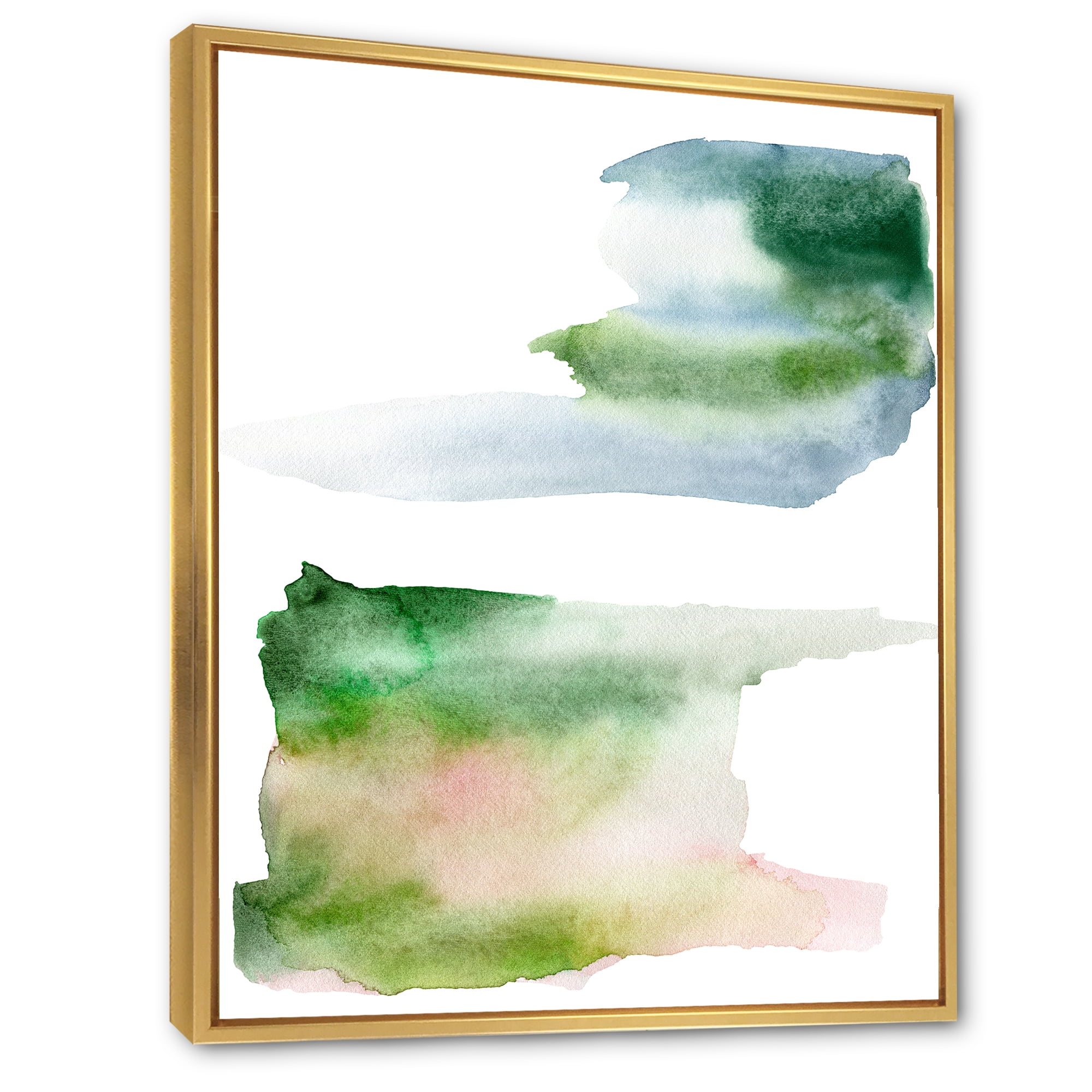 Blue Green and Pink Spots Clouds 16 in x 32 in Framed Painting Canvas Art Print, by Designart