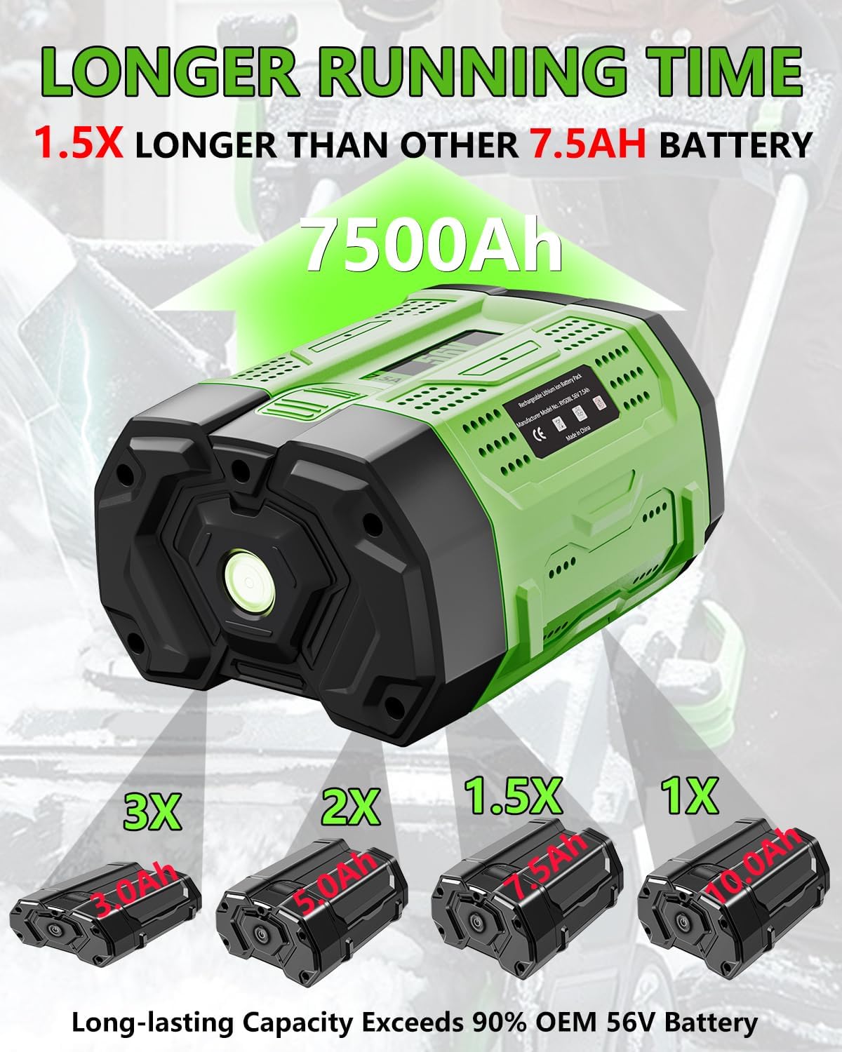 2pack 7.5Ah Replacement for EGO 56 Volt Lithium-ion Battery BA1400T BA2800 BA2800T BA4200 BA4200T Compatible with EGO 56V Power Tools Lawn Mower Leaf Blower Chainsaw