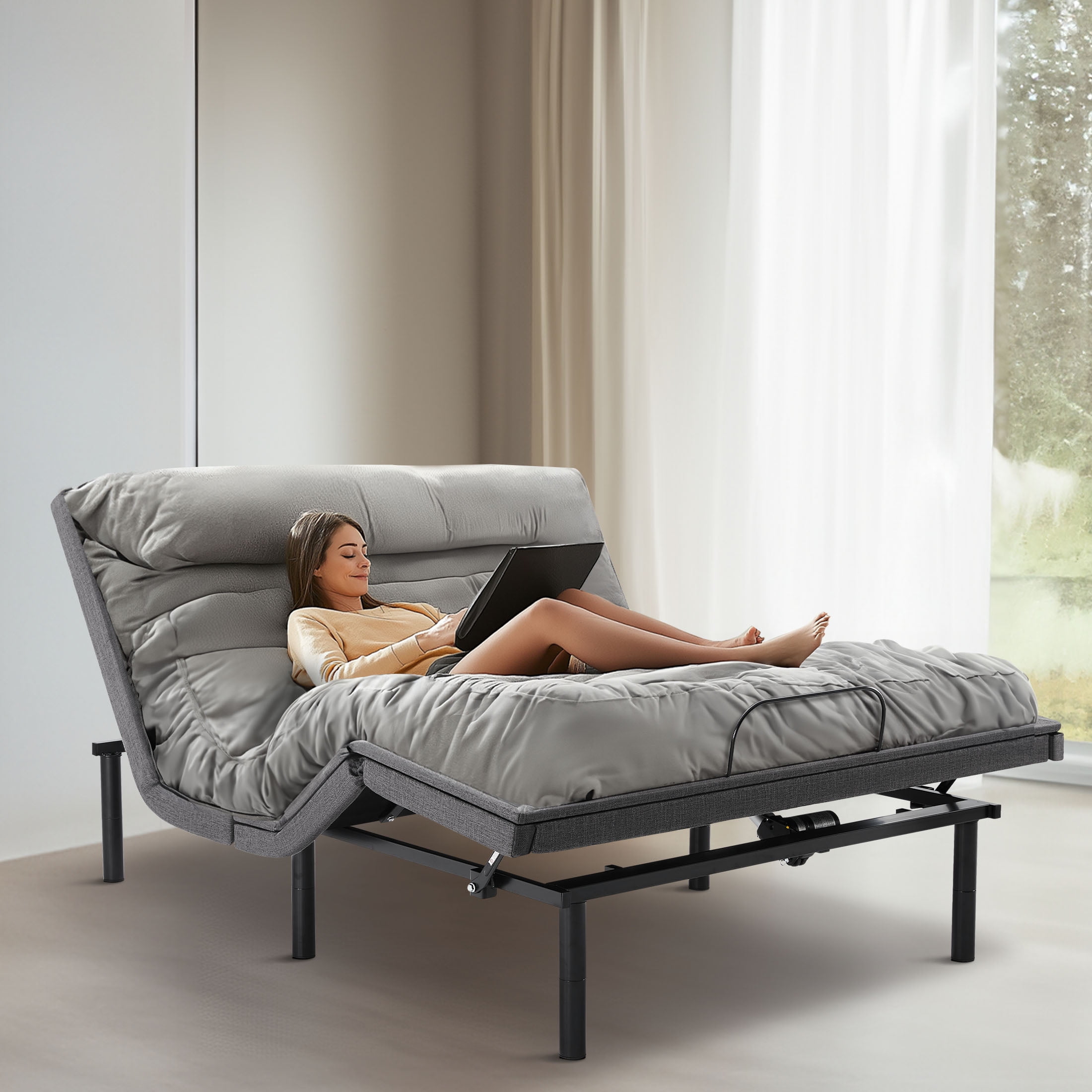 edx Adjustable Bed Frame, Individually Tilting Head and Foot with 2 USB Ports, Wireless Remote, Quiet Motor, Full Size