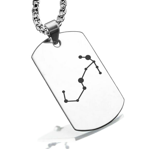 Stainless Steel Scorpio (Scorpion) Astrology Constellation Dog Tag Pendant Necklace
