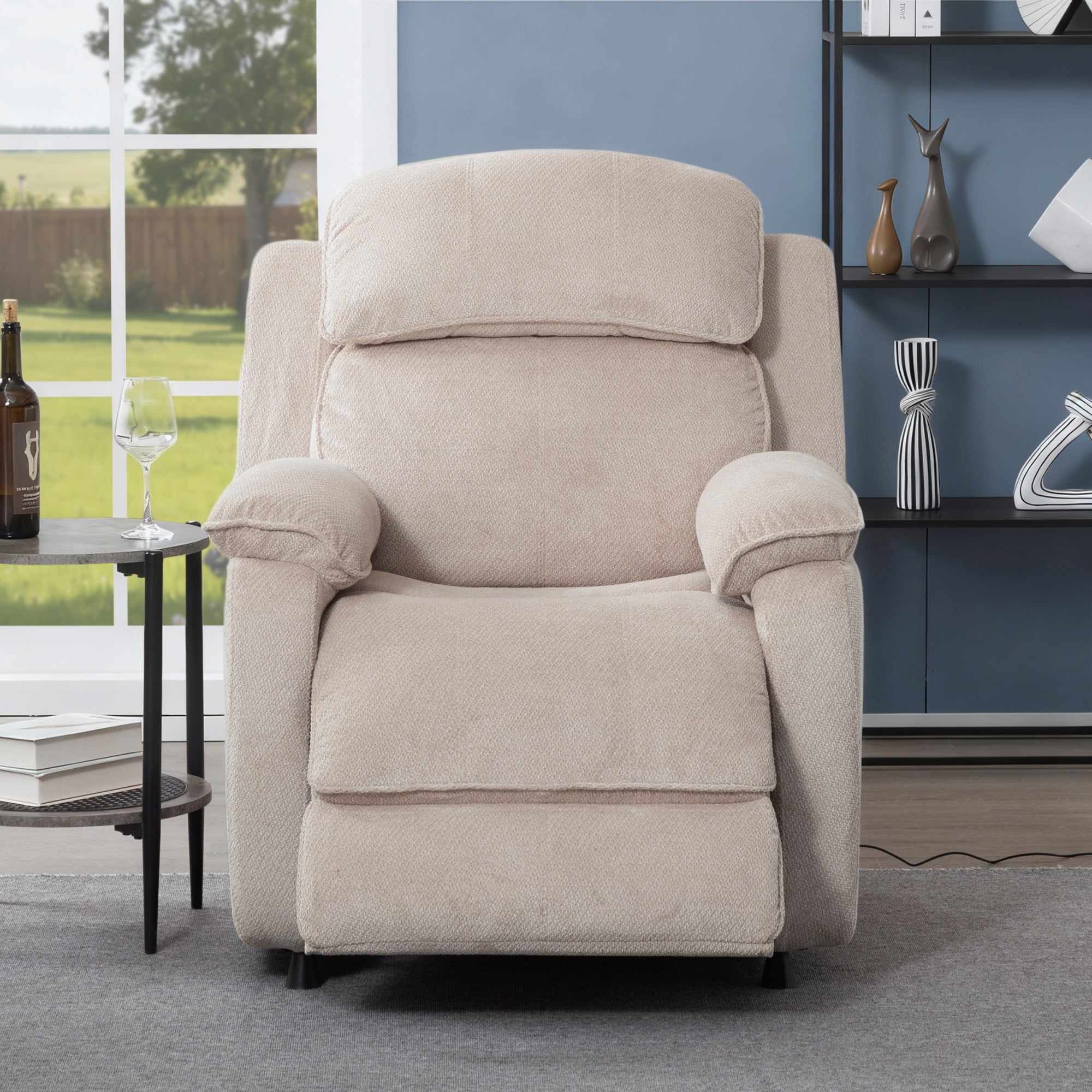 Gewnee Light Khaki 34.84" Power Recliner, Solid Wood Frame Chenille Upholstery, for Home Office Living Room