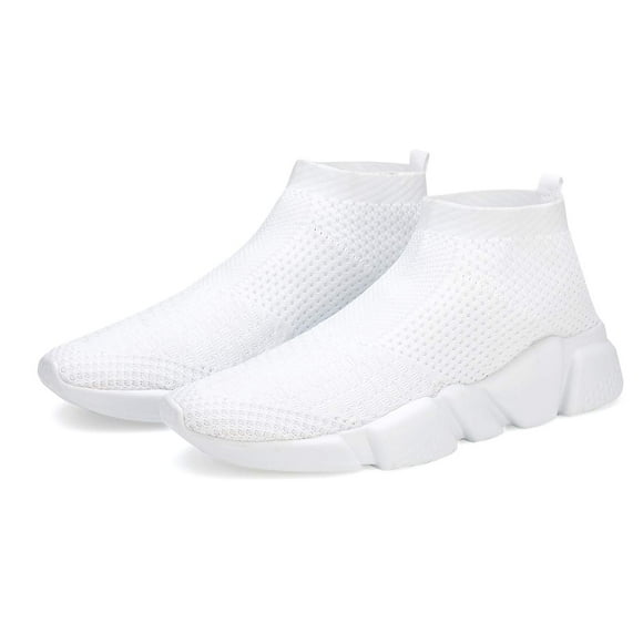 Casbeam Men's Running Knit Comfortable Lightweight Breathable Casual Sports Shoes Fashion Sneakers Slip-On Walking Shoes White Size 11