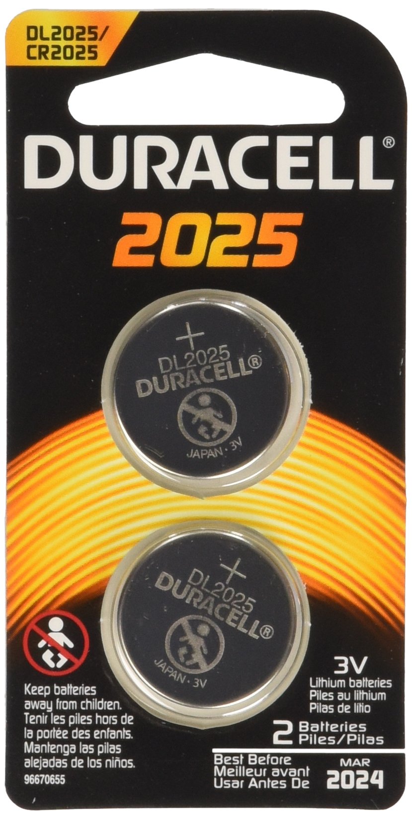 Duracell 66387 DL2025 3 volt Coin Cell Lithium Battery (2 pack