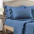 thumbnail image 2 of 4 Piece Corner Ruffle Sheet Set, 3" Inch Corner Ruffle On Flat Sheet, 18 Inch Deep Pocket, 100% Egyptian Cotton, 800 TC, Cal King Size, Solid Medium Blue, 2 of 6