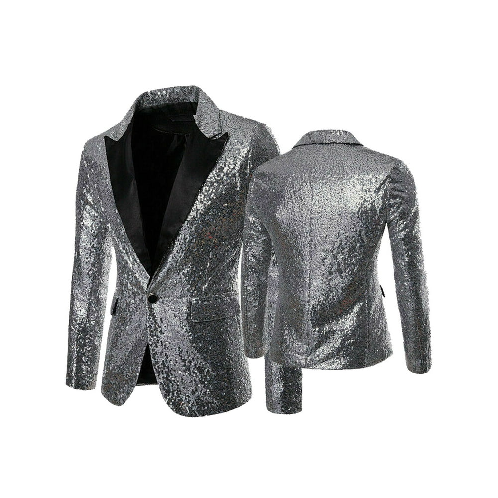 Business Mens Sequins Sparkly Suit Blazer Wedding Party Outwear Jacket ...
