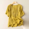 thumbnail image 3 of yunLCZ Classic-Fit Long-Sleeve Dress Women's Cotton Linen Short Sleeve V Neck Loose Embroidered Top, 3 of 3