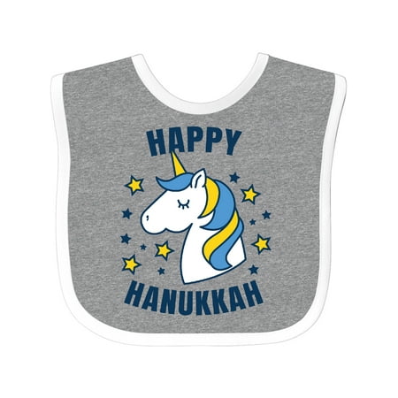 

Inktastic Happy Hanukkah Unicorn in Gold and Yellow with Stars Boys or Girls Baby Bib