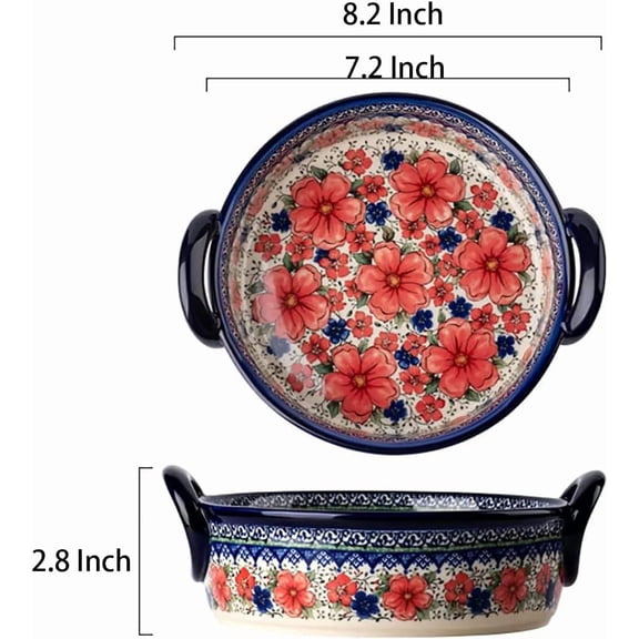 YUYAN-Vintage Style Cherry Blossom Flowers Pottery Bakeware Ceramic Casserole Dish Baking Pan Lasagna Pans Baking Dish with Handles for Oven to Table-1 PCS, 32 oz