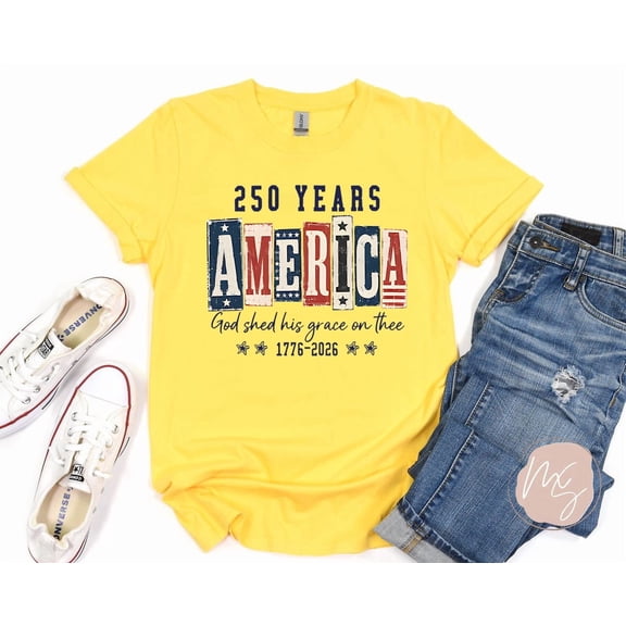 250 Years of Freedom Shirt, God Shed His Grace on Thee Tee, 1776-2026 American Anniversary 4th of July Shirts for Women, Patriotic USA T-Shirt
