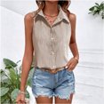 thumbnail image 2 of UDAUDU Womens Button Down Shirt Sleeveless Classic V Neck Blouse Basic Tank Tops Business Work Office Tops Khaki S, 2 of 6