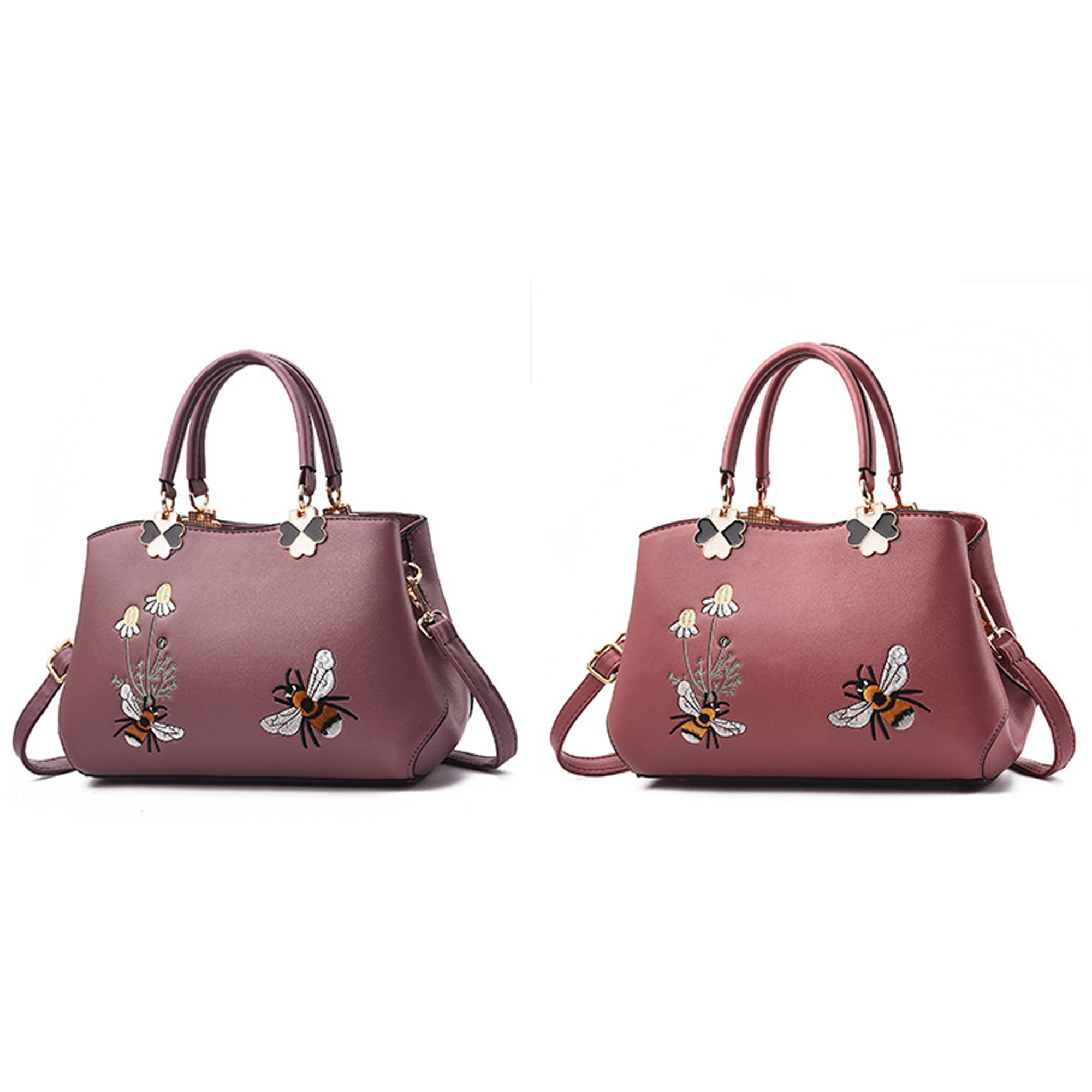 Women Leather Handbags Luxury Ladies Hand Bags Purse Fashion Embroidery Shoulder  Bags,Violet 