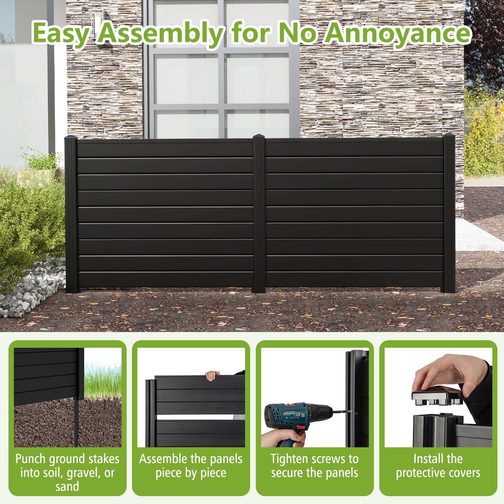 Costway 48"L x 37.5"H Air Conditioner Fence Screen Panel Kit with 3 Ground Stakes Black