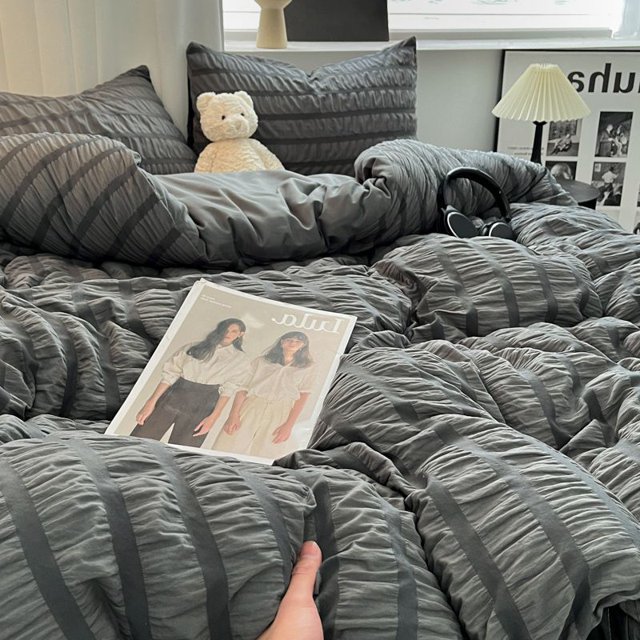 Luxury White Ruffled Seersucker Duvet Cover Soft Solid Color Bedding Set With Bed Sheet Pillowcases Single Queen King Size FGS