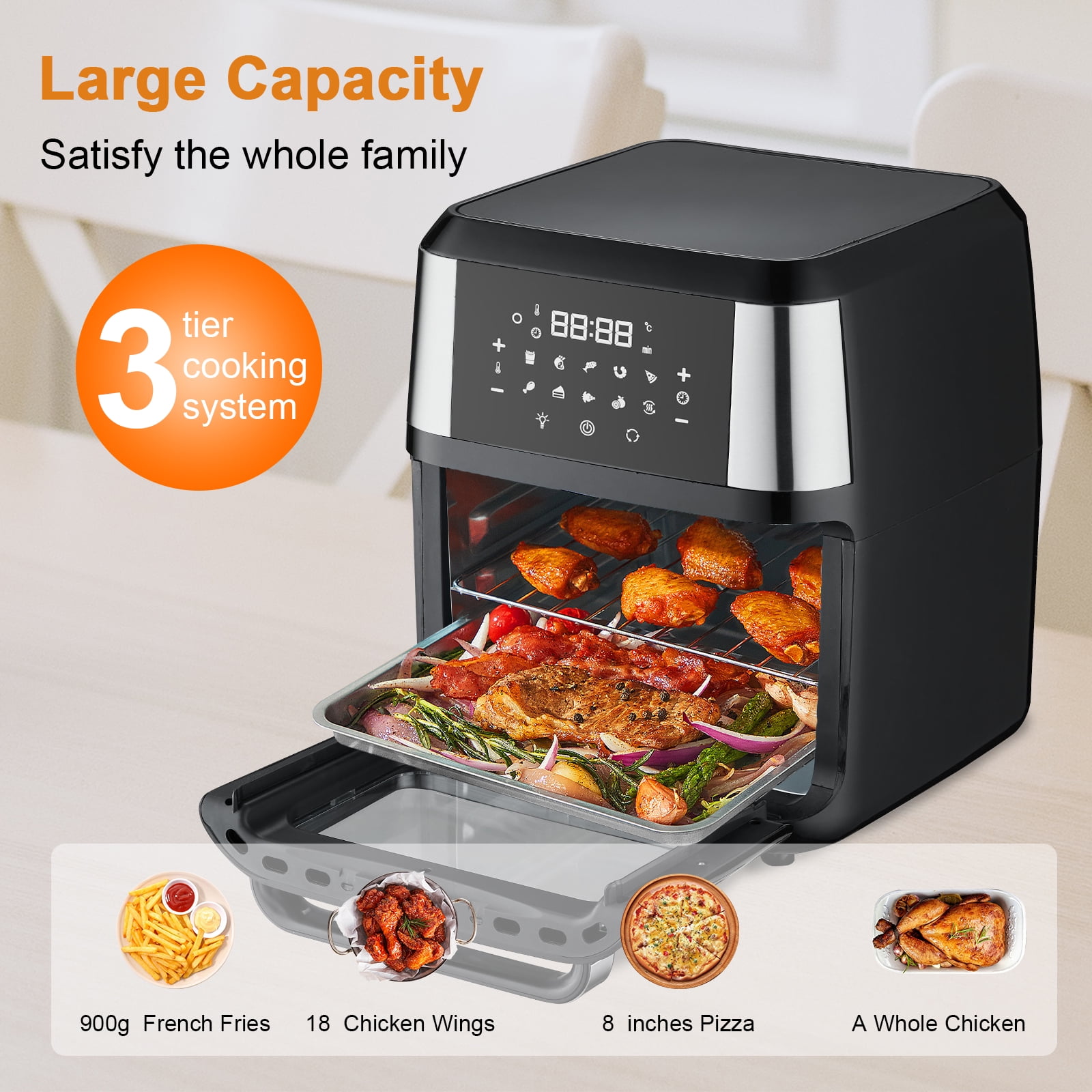 Jacgood 10In1 Digital 13QT Air Fryer Oven w/ Touch Screen,View Window Oilfree For Family Size  1800W(图2)