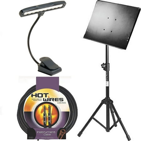 On Stage Conductor Stand with Tripod Folding Base + On Stage LED510 Clip-On Orchestra Light + On Stage Instrument Cable + Accessory Bundle