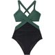 thumbnail image 5 of Traje de baño de una pieza para mujer con cuello en V y bloques de color JM, 5 of 5