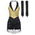 thumbnail image 3 of iiniim Women Sequins Latin Dance Outfits Sleeveless Tassel Leotard Fringed Tango Salsa Dance Dress with Gloves Yellow XXL, 3 of 7