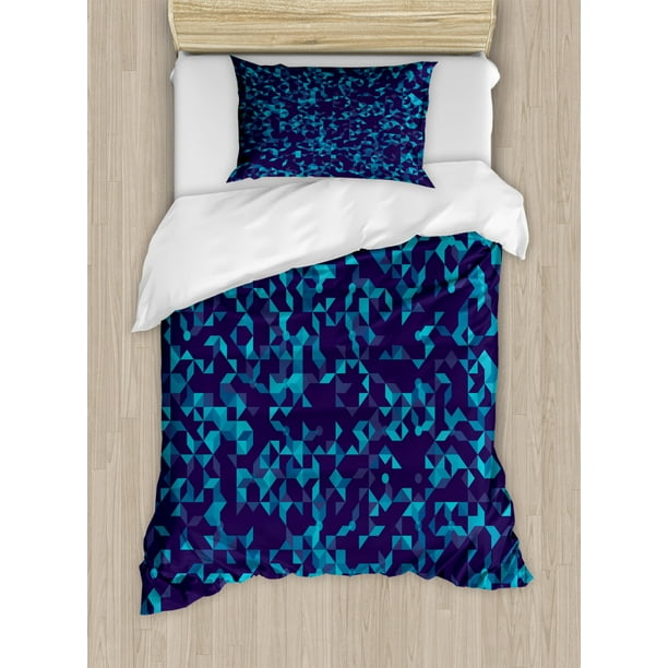 Navy And Teal Twin Size Duvet Cover Set Abstract Triangles With Dots Geometric Arrangement In Blue - Navy And Teal King Bedding Navy And Teal Twin Size Duvet Cover Set Abstract Triangles With Dots Geometric Arrangement In Blue - Navy And Teal King Bedding