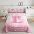 thumbnail image 2 of Castle Fairy Initial L 3pc Full Comforter: Bowknot, Pink White Glitter Print, 2 of 8