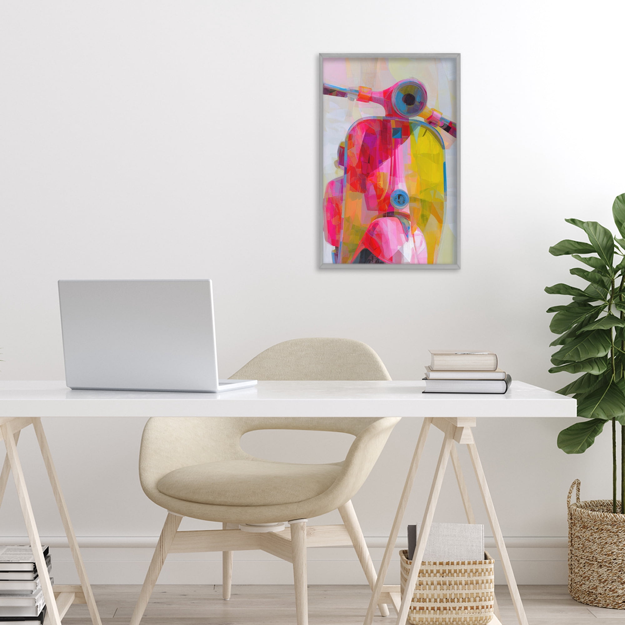 Stupell Industries Vespa in Pink & Yellow Gray Framed Giclee Art, design by Chromatic Storm Studio