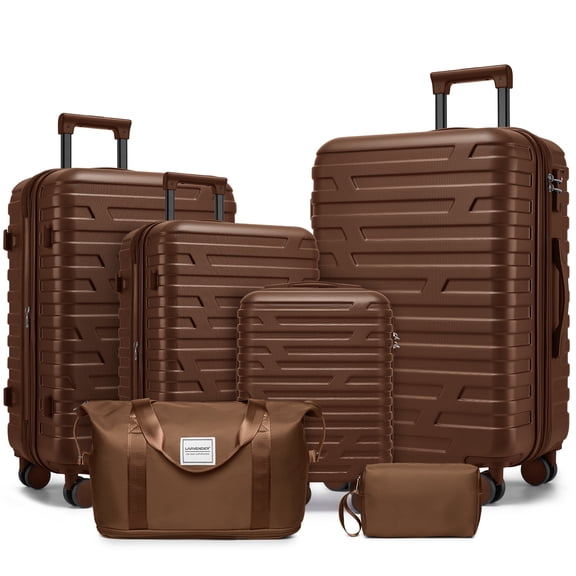 6-Piece Expandable Hardside Luggage Set with Spinner Wheels, Mocha