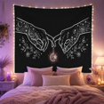 thumbnail image 2 of White Line-Art Hands Reaching with Crescent Moon Charm on Black, Mystical Celestial for Art Lovers, Delicate Line Art Decor, Housewarming Gift, Tapestry Wall Hanging for Bedroom and Living Room, 2 of 7