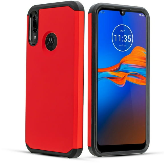 for Moto E6 Plus (6.1inch) Case Phone Case Shock Proof Edges Hybrid Hard Back Slim Bumper Cover (Red)