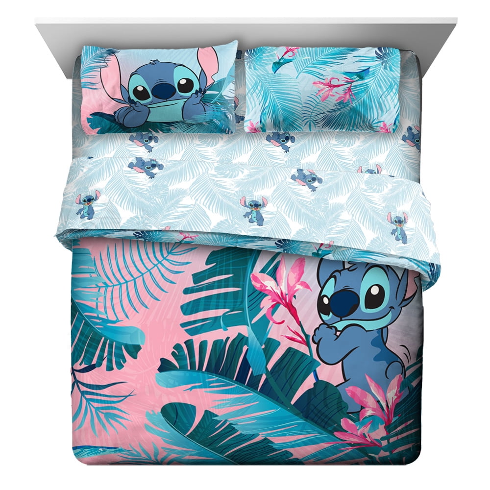 Lilo Stitch Blue Pink Tropical Flowers Kids Bed In A Bag Bedding Set W Reversible Comforter Walmartcom Walmartcom