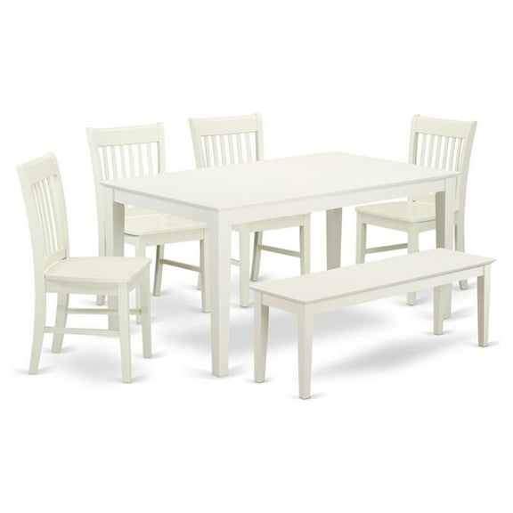 Pemberly Row 6-piece Wood Dining Table Set with Bench in White