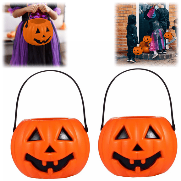 Halloween Plastic Pumpkin Candy Bucket, Trick or Treat Lantern Pumpkins Candy Holder for Halloween Home Decor