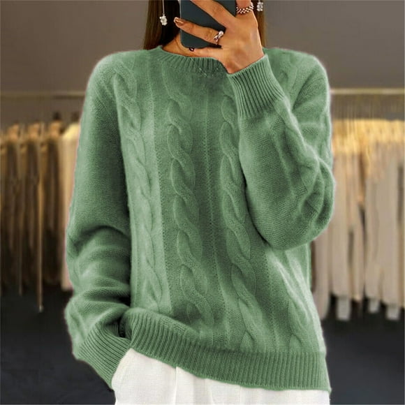 Womens Hoodies Sweatshirts, Fashion Pullover Women's Semi Turtleneck Sweater Long Sleeve Solid Color Pullover with A Base Shirt Autumn And Winter Warm Sweater Green
