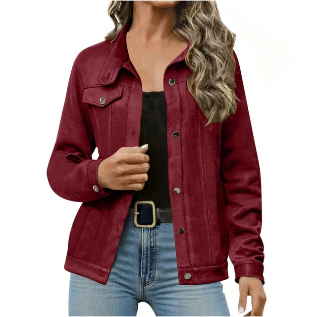 AUNVITO Women's Suede Leather Jacket Notched Lapel Short Waistcoat Casual Chic Style