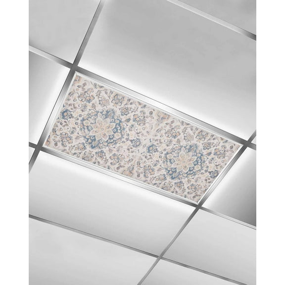 Fluorescent Light Covers for Ceiling Lights 1 Pack, Vintage Blue Boho Magnetic Ceiling Light Covers 2x4ft for Classroom Office School, Mexican Flowers Southwestern Ethnic Drop Ceiling Light Shade