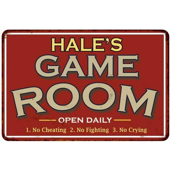 HALE'S Game Room Gift Sign Vintage Look Metal Wall 12x18 112180001180