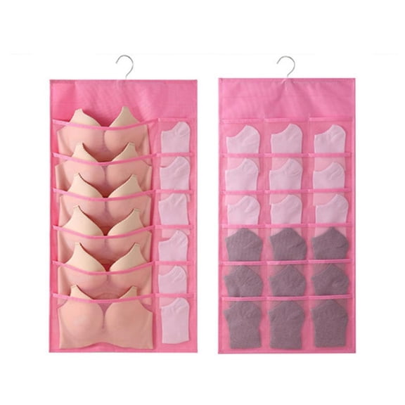 Dual Sided Closet Hanging Organizer with Mesh Pockets & Rotating Hanger for Underwear Socks