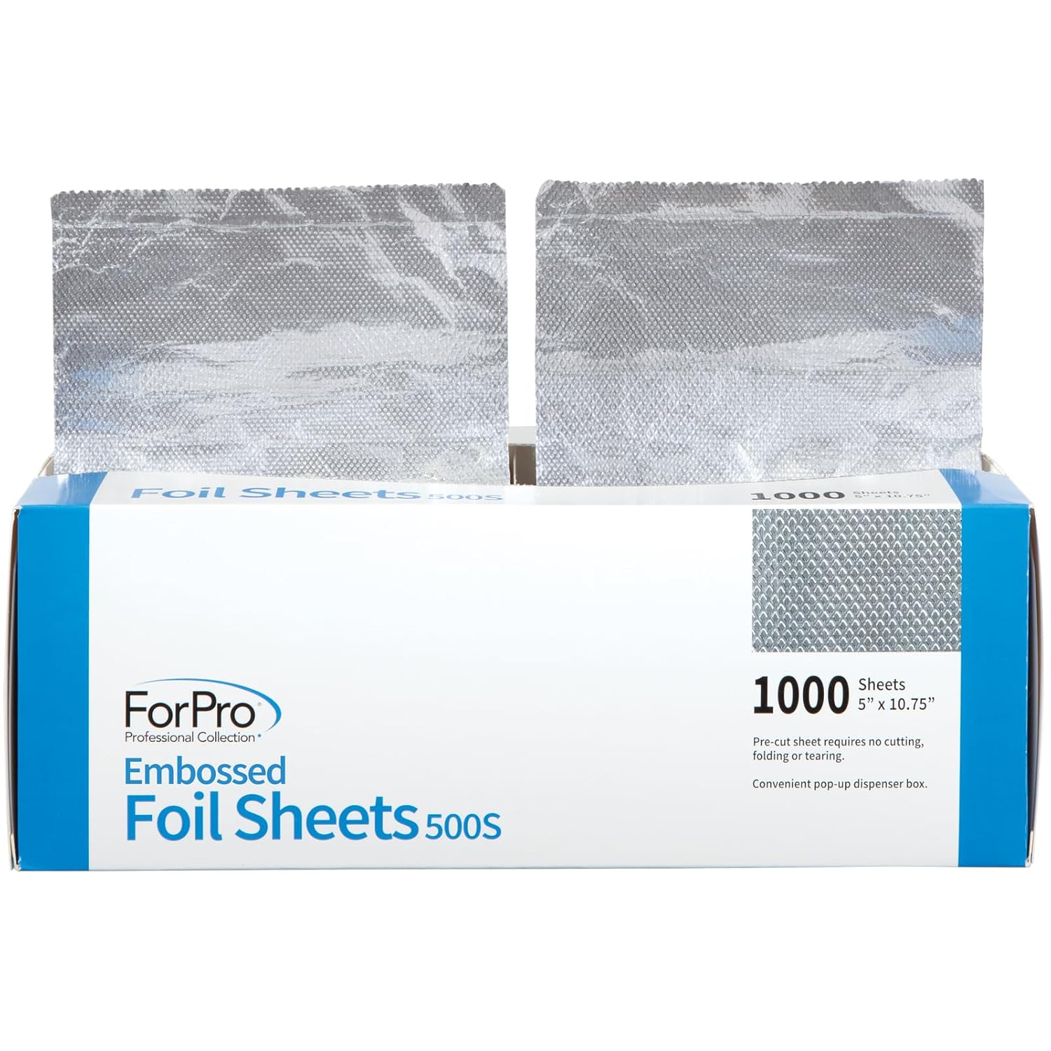 Embossed Foil Sheets 500S, Aluminum Foil, Pop-Up Foil Dispenser, Hair Foils for Color Application and Highlighting Services, Food Safe, 5" W x 10.75" L, 1000-Count