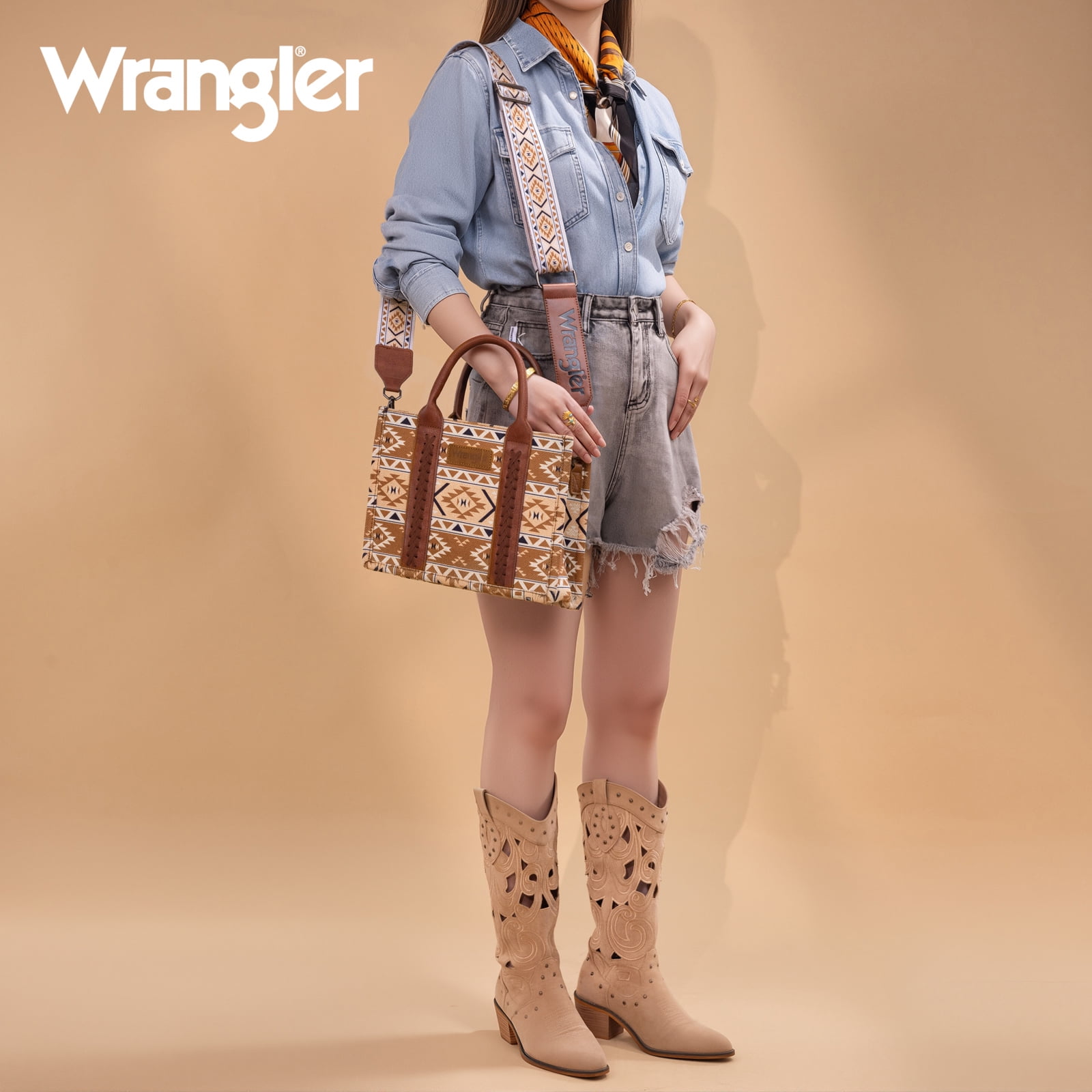 Wrangler Aztec Tote Bag for Women Boho Shoulder Purses and Handbags, Aztec Brown