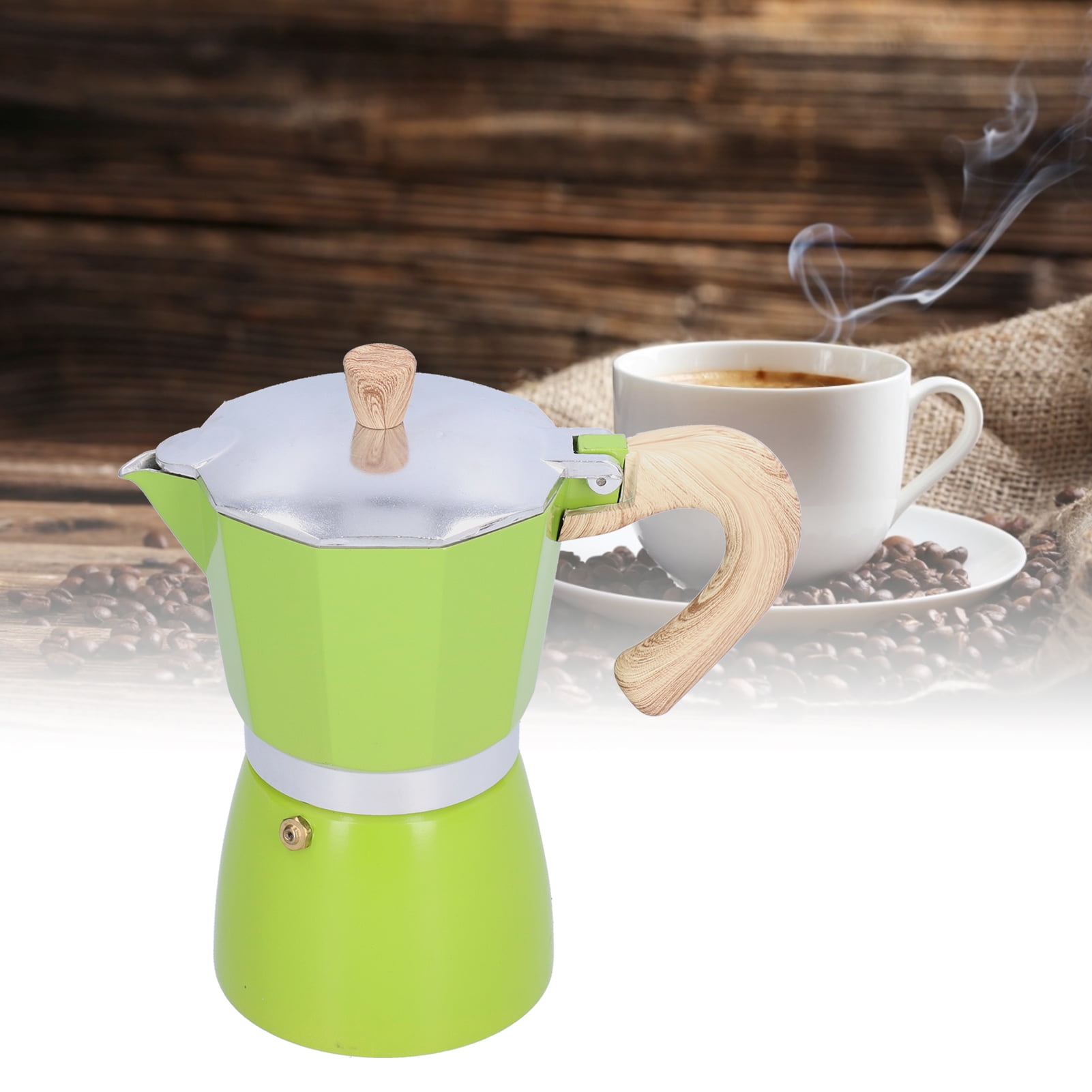 YAHHU 300ML 6-Cup Aluminum Stovetop Espresso Maker, Premium Classic Moka Pot Coffee Kettle for Gas and Camping Stoves, Authentic Italian Style Brewing, Green Color (10.14 oz / 300 ml)