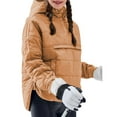thumbnail image 3 of Womens Oversized Puffer Jacket Quilted Dolman Hoodies Pullover Long Sleeve Warm Tops Coat Light Brown XXL, 3 of 7