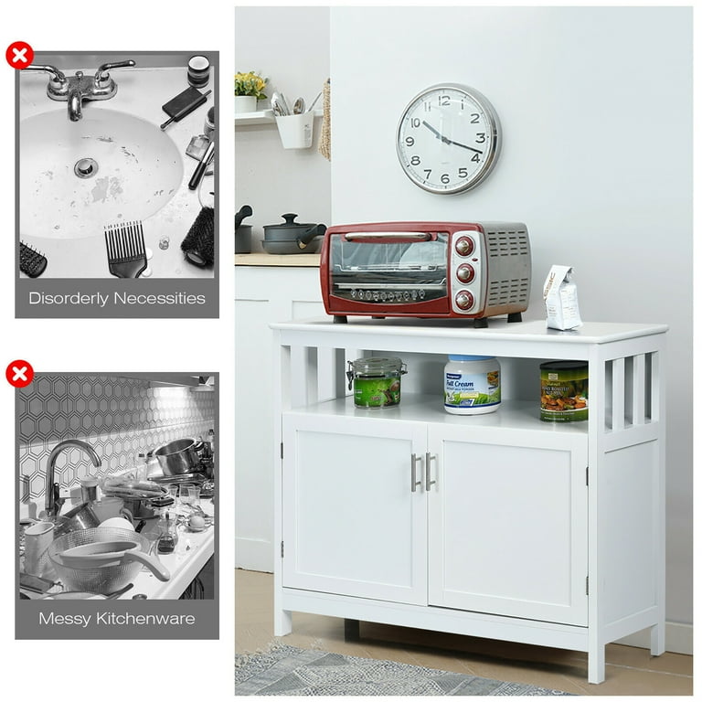 Costway Kitchen Buffet Server Sideboard Storage Cabinet w 2 Doors Shelf White