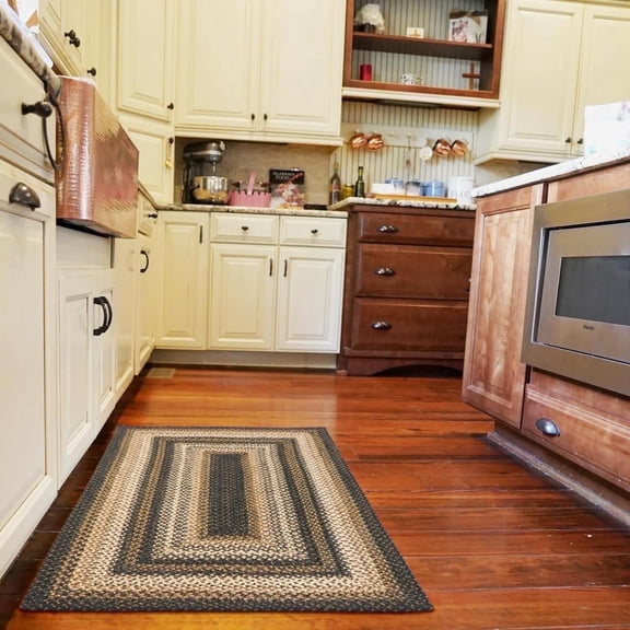 Homespice 20x30 Rect. Braided Rug. Kilimanjaro Black Jute Rug. Uses- Entryway Rugs, Kitchen Rugs, Bathroom Rugs. Reversible, Rustic, Country, Primitive, Farmhouse Decor Rug