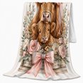 thumbnail image 2 of Highland Cow Floral Bouquet Pattern Rustic Art, Cozy Botanical Garden Scene, Warm Flannel Blanket for Ranch House and Living Room, Animal Lovers Appreciation Gift, Artistic Home Decor, 2 of 7