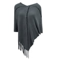 thumbnail image 5 of Holzkary Shawl Wraps for Women V Neck Knit Boho Poncho Wrap with Fringe, Asymmetrica Cape Soft Lightweight Crochet Knitted Shawl for Autumn Winter Casual Layering Outfit for Gift Travel Grey1 A, 5 of 5