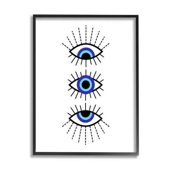 Stupell Industries Three Evil Eyes Pattern Abstract Painting Black Framed Art Print Wall Art, 11 x 14