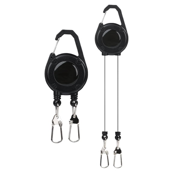 2 Piece Heavy Duty Double Pull Retractable Keychain, Tactical ID Badge Holder with 2 x 23.6 Inch Nylon Cord, Retractable Badge Reel, Badge Holder Clip with Carabiner & Key Ring