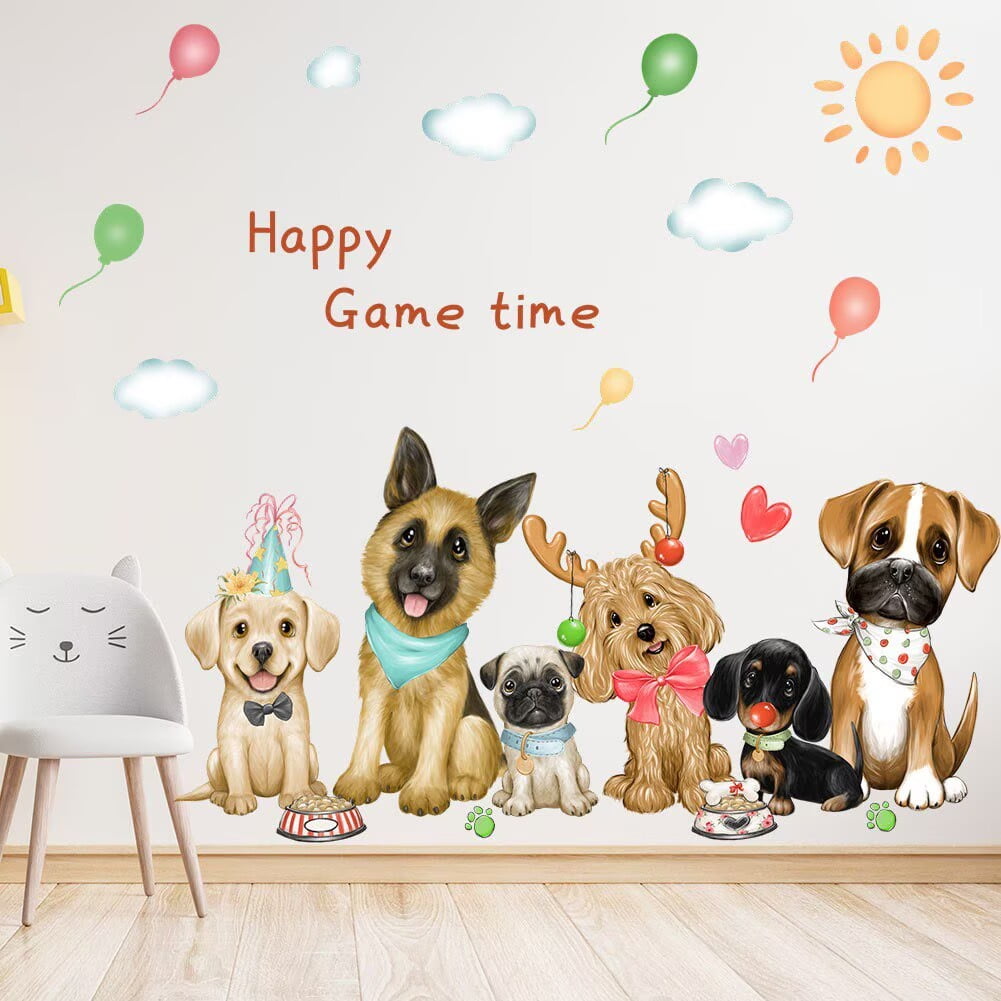 Dog Family Wall Decals,Dog wall decal,Puppy Nursery Decor, Peel and Stick Living Room Tv Background Bedroom Home Stickers Nursery Baby Room, Kids Room Decor