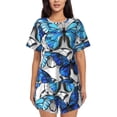 thumbnail image 1 of Fotbe Blue and White Butterflies Conjunto de Pijama Estampado para Mujer, 2 Piezas, Ropa de Dormir con Camiseta de Manga Corta y Shorts Suaves-Medium, 1 of 6