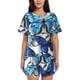 thumbnail image 1 of Fotbe Blue and White Butterflies Conjunto de Pijama Estampado para Mujer, 2 Piezas, Ropa de Dormir con Camiseta de Manga Corta y Shorts Suaves-Small, 1 of 6