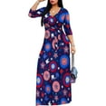 thumbnail image 2 of Women's Maxi Floral Print Casual 3/4 Sleeve V-Neck Wrap Tie Waist Long Dress For Women Plus Size Summer Vacation Boho Beach Chic Curvy Elegant Outwear Vestidos, 2 of 4