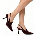 thumbnail image 3 of XYD Women Pointed Toe Slingback Pumps Stiletto Heels Buckled Back Strap Events Dinners Dress Shoes Size 5 Dark Red, 3 of 4